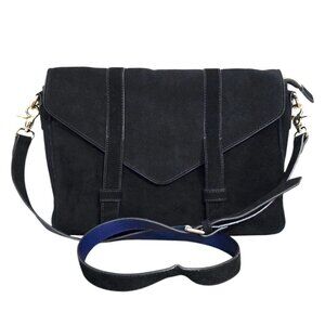 Violetta Black Italian Suede Messenger Satchel Bag